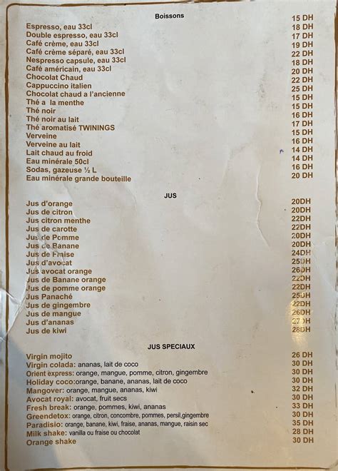 Menu au Bacara Healthy Food restaurant, Rabat.